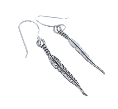 Native American Sterling Silver Feather Hook Dangle Earrings JX125555